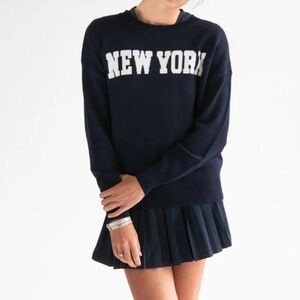 💡Pink Rose New York Spell Out Knit Sweater Navy Blue Crew Neck Size XL